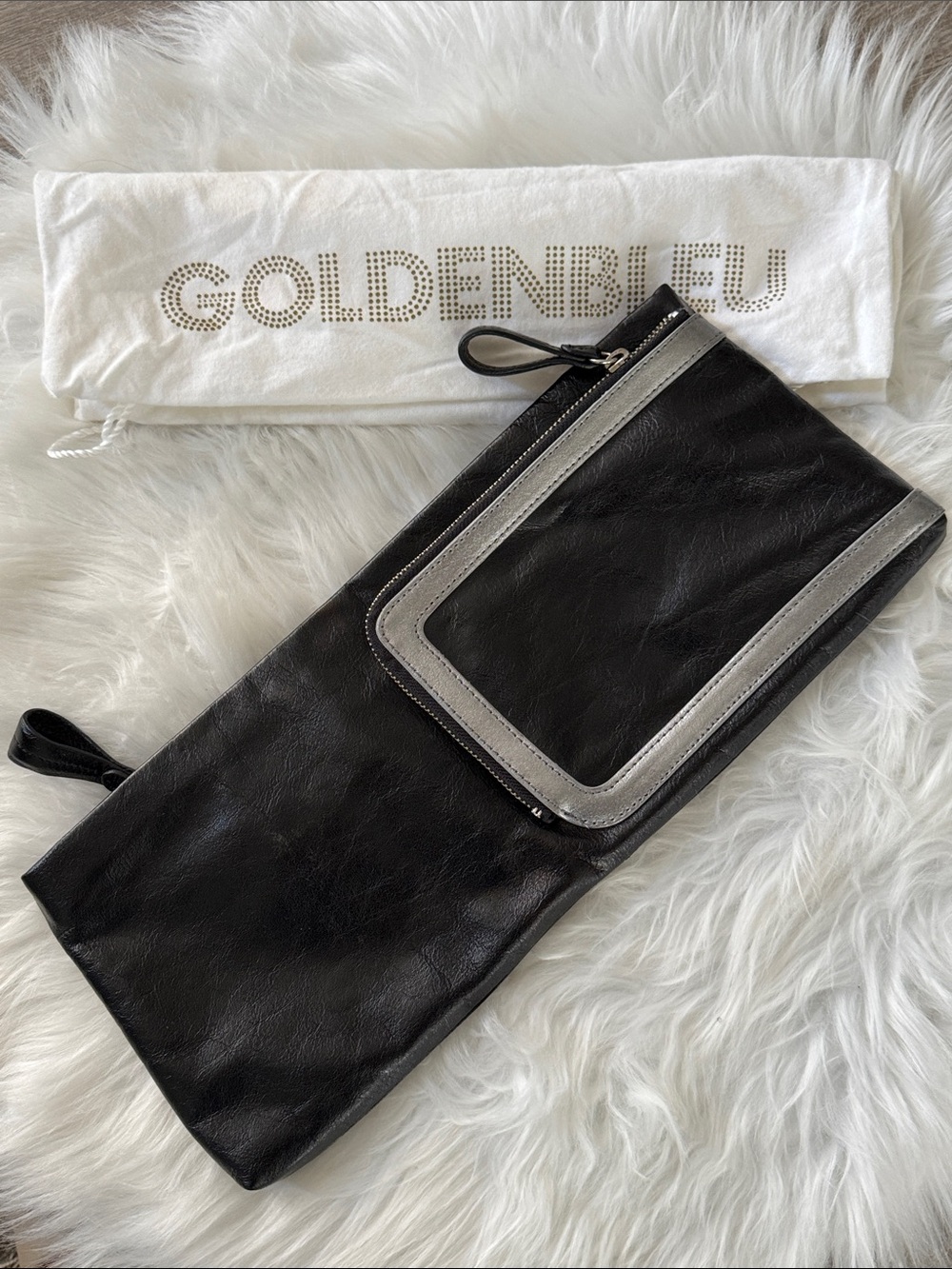 Goldenbleu Y2K Oversized Leather Clutch Black & Silver